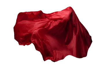 Abstract red flying fabric isolated on white background