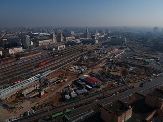 Obraz premium Aerial photo of transport hub in Minsk, Belarus in autumn 