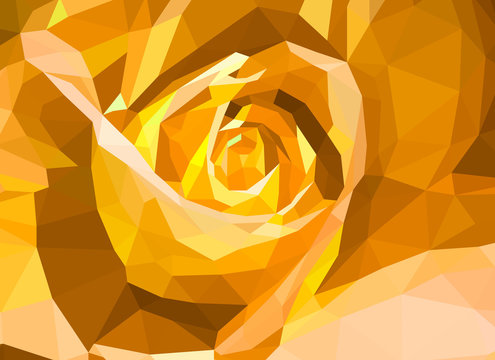 Low-poly rose. Vector Illustration. Abstract polygonal flower. Yellow rose flover