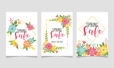 Spring sale web banner collection with beautiful colorful flowers. Perfect for your seasonal sale promotions. Vector illustration.