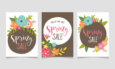 Fototapeta na wymiar Spring sale web banner collection with beautiful colorful flowers. Perfect for your seasonal sale promotions. Vector illustration.
