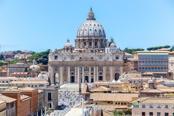 View of San Peter basilica from Castel Sant'Angelo, Rome, Italy