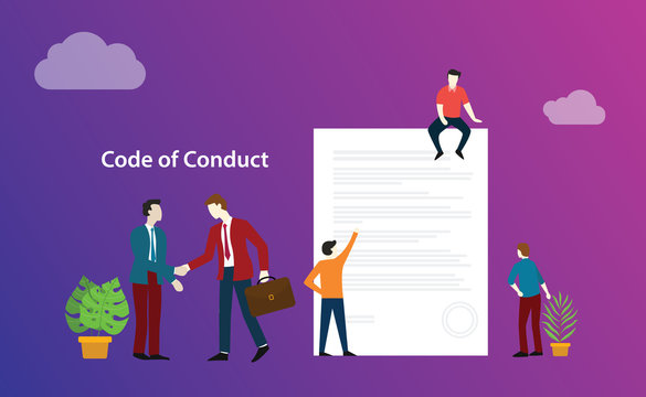 code of conduct business deal with people discuss together on paper document ethics - vector