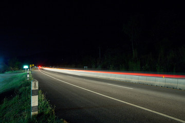 Thailand upcountry Traffic in city at night
