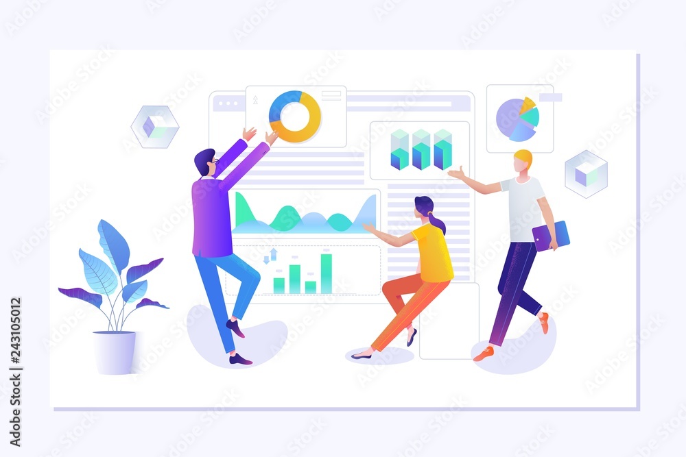 Poster people making web page design for website. creative landing page design template