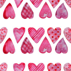Watercolor Seamless pattern of hearts.