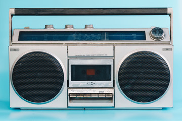 Vintage stereo on blue pasrel color background