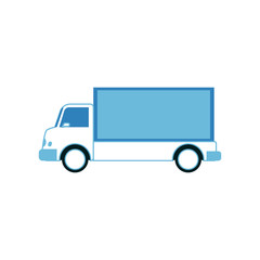 Cargo and shipping white truck with blue trailer side view in flat style isolated on white background - vector illustration of delivery and logistic vehicle automobile, industrial transport.
