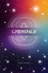 Cyberspace and network connection vector digital illustration. Futuristic technology design template with glowing particles and fractal lines.