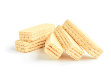 Vanilla wafer biscuit isolated on white background.