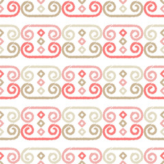 Ethnic boho seamless pattern. A mosaic of stripes and squiggles. Traditional ornament. Tribal pattern. Folk motif. Can be used for wallpaper, textile, invitation card, wrapping, web page background.