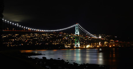 Lions gate bridge at night. On January 1, 2019. Vancouver, BC, Canada