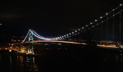 Fototapeta premium Lions gate bridge at night. On January 1, 2019. Vancouver, BC, Canada