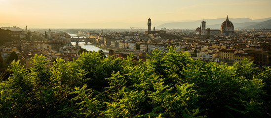 View of Florence City Skyline after sunset at night from Piazzale Michelangelo, Florence, Italy