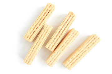 Vanilla wafer biscuit isolated on white background.