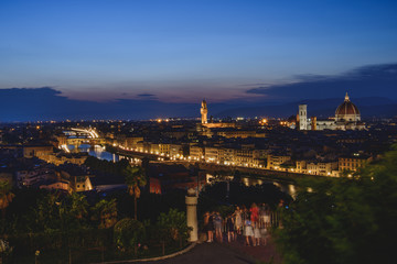 Fototapeta premium View of Florence City Skyline after sunset at night from Piazzale Michelangelo, Florence, Italy