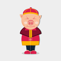 pig smiling wearing traditional Chinese costume cheongsam vector illustration