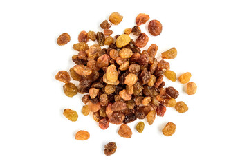 Raisins isolated on white background.