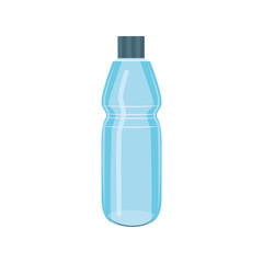 Vector plastic bottle icon. Blue clean container for bottled mineral water, fresh beverage or juice. Sport drink empty bottle packaging. Freshness and healthy lifestyle symbol. Isolated illustration