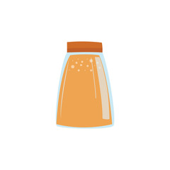Glass jar with jam or juice in flat style isolated on white background - vector illustration of eco friendly bottle for food and drink storage for zero waste or healthy lifestyle concept.