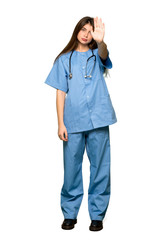 Full-length shot of Young nurse making stop gesture denying a situation that thinks wrong on isolated white background