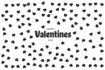 Falling valentine hearts confetti. Greeting card design. Happy Valentines Day lettering greeting card