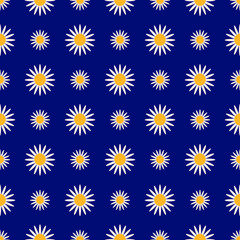 Seamless pattern. White daisies on blue background
