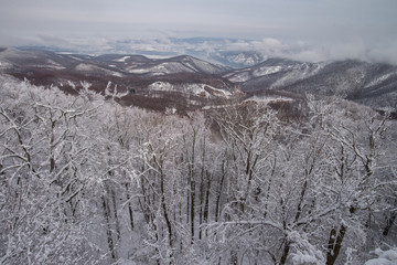 Mountains covered by white snow in winter