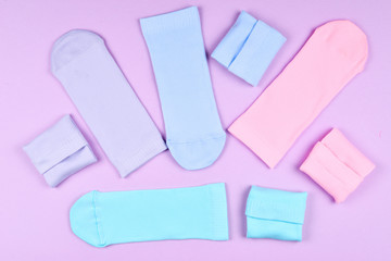 Colorful collection of cotton socks.