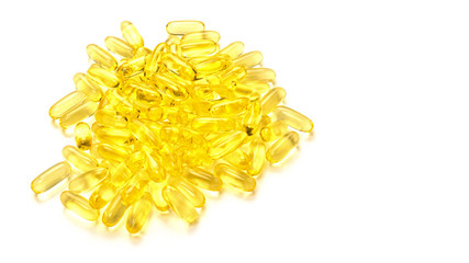 Fish oil pills isolated on white background.