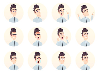 Young businessman avatar collection. Expression and emotion set.