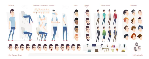 Foto op Canvas Young man character for your print, web and motion design. Creation kit. Set of flat male cartoon character body parts. © Vector_Vision