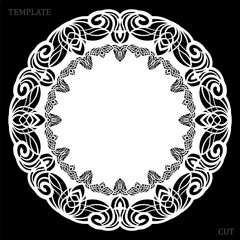 Lace round paper doily, lacy snowflake, greeting element, laser cut  template, doily to decorate the cake,  vector illustrations.