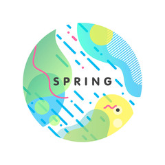 Fototapeta premium Unique artistic spring card with bright background,shapes and geometric elements in memphis style.Abstract card perfect for prints,flyers,banners,invitations,special offer and more.