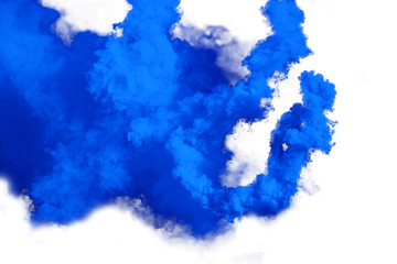 Blue smoke bomb isolated on white background