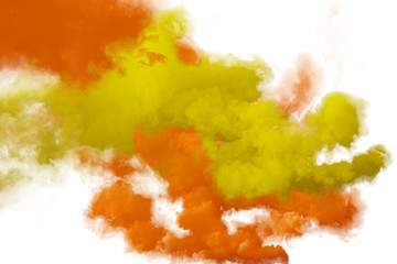 Fototapeta na wymiar Red and orange smoke isolated on white background