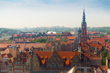Fototapeta na wymiar Aerial view of Gdansk with Town Hall