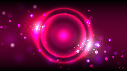 Neon party pink background, glowing circles, abstract round frame on a cellular background, bokeh