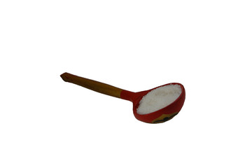wooden spoon with sugar isolated on white background