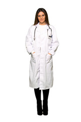 Full body of Young doctor woman with glasses and happy