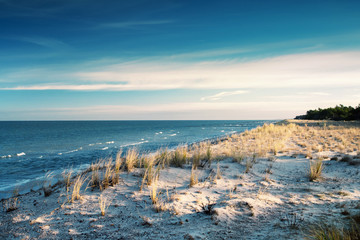 Ocean view with beautiful waves and blue sky. German Baltic Sea Dar&szlig;er Ort, Weststrand coastline at Fischland-Darss-Zingst