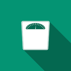 Bathroom scales icon isolated with long shadow. Weight measure Equipment. Weight Scale fitness sport concept. Flat design. Vector Illustration