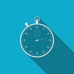 Classic stopwatch icon isolated with long shadow. Timer icon. Chronometer sign. Flat design. Vector Illustration