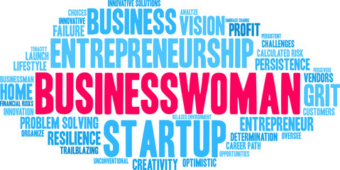Businesswoman Word Cloud on a white background. 