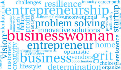 Businesswoman Word Cloud on a white background. 