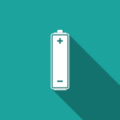 Battery icon isolated with long shadow. Flat design. Vector Illustration