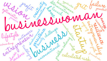 Businesswoman Word Cloud on a white background. 