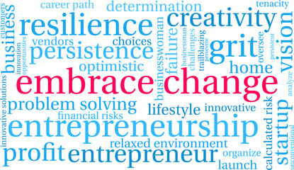 Fototapeta premium Embrace Change in Entrepreneurship Word Cloud on a white background. 