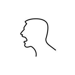 Silhouette drawn by lines of a Screaming Man. Yelling head in profile. Evil emotional facial expressions of conflict or protest. Human Portrait with an open mouth for Icon, logotype. Isolated Vector