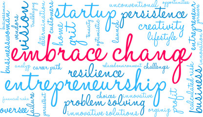Embrace Change in Business Word Cloud on a white background. 